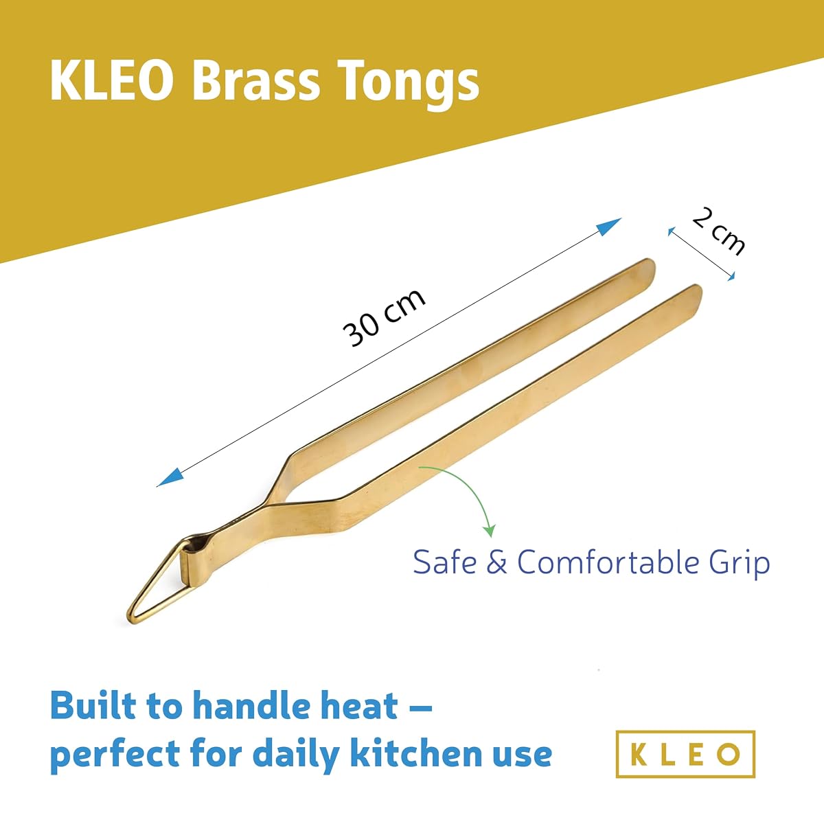 KLEO Brass Tongs for Kitchen for Frying – Chimta for Kitchen Use, Roti Chapati