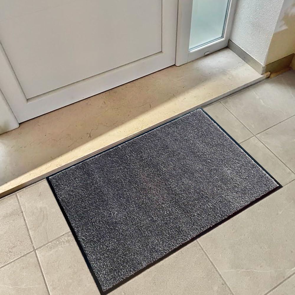 OLIVO Zerbino Tappeto Asciugapassi Rettangolare, Zerbino Antiscivolo per Ingresso, Antinciampo, Tessitura Morbida, Retro Gommato, Tinta unita SOLID JUNIOR (GRIGIO, 90x150 cm)