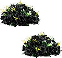 Vista 1 de BLOSMON Bolas de flores, centros de mesa de rosas de boda, 2 piezas, flores falsas negras, bolas de beso, decoración de arreglos florales