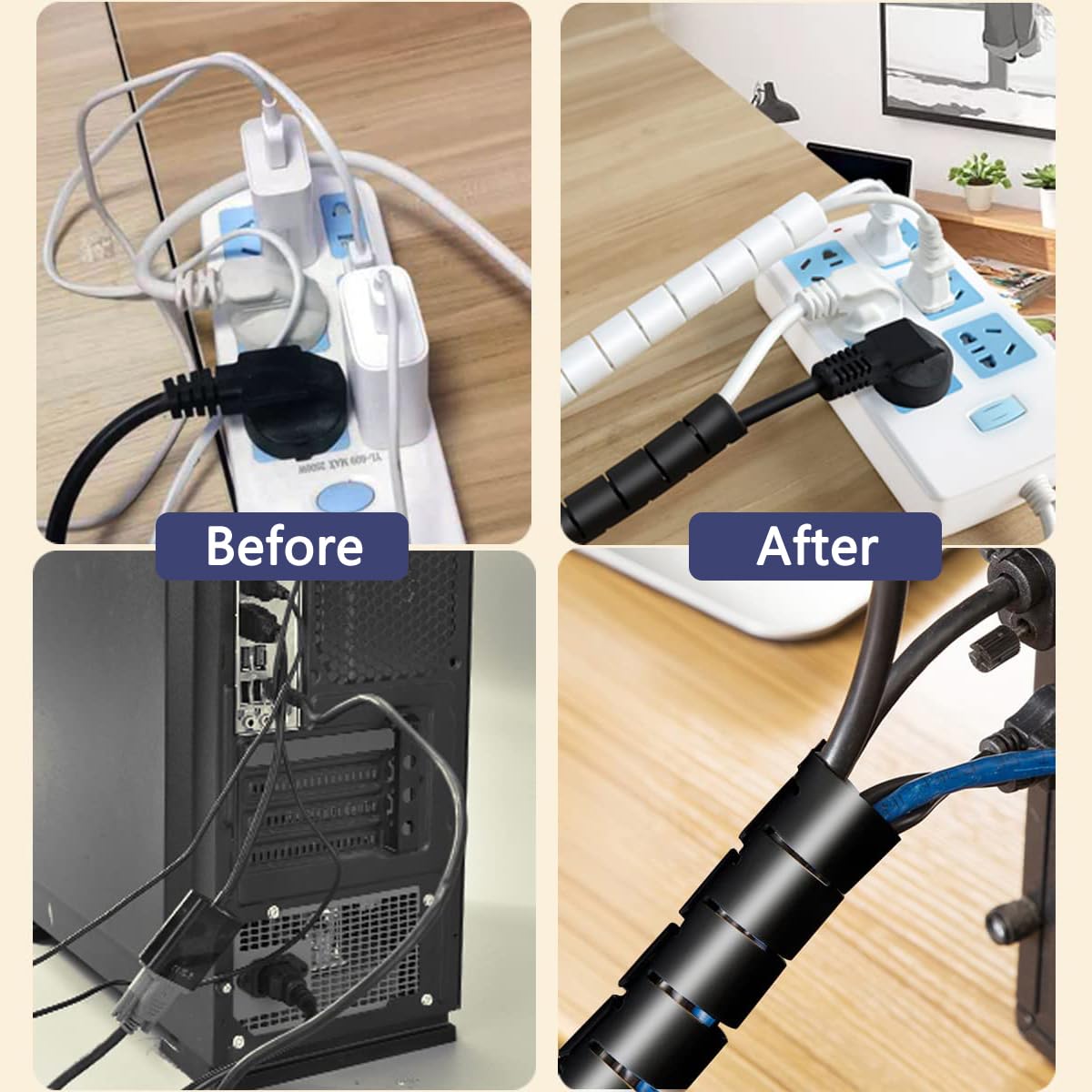 guaina cavi Diametro 22 mm - Lunghezza 3 m Raccogli cavi Copri cavi elettrici per ufficio e casa TV/computer/audio Cable management nascosta cavi- nero Può essere tagliato fai da te