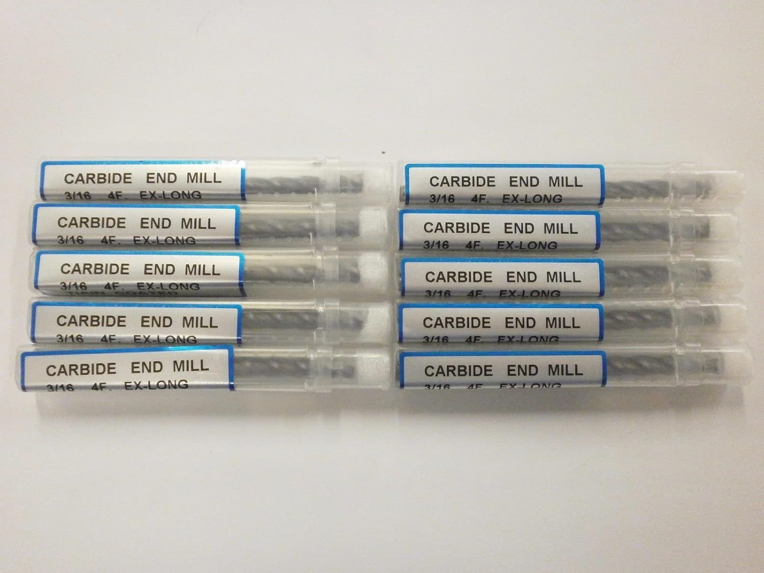 10pc) 3/16" Extra Long YG1 Generic Solid Carbide End Mill TiAlN Coated .187 YG-1 4 Flute Endmill EH065012S