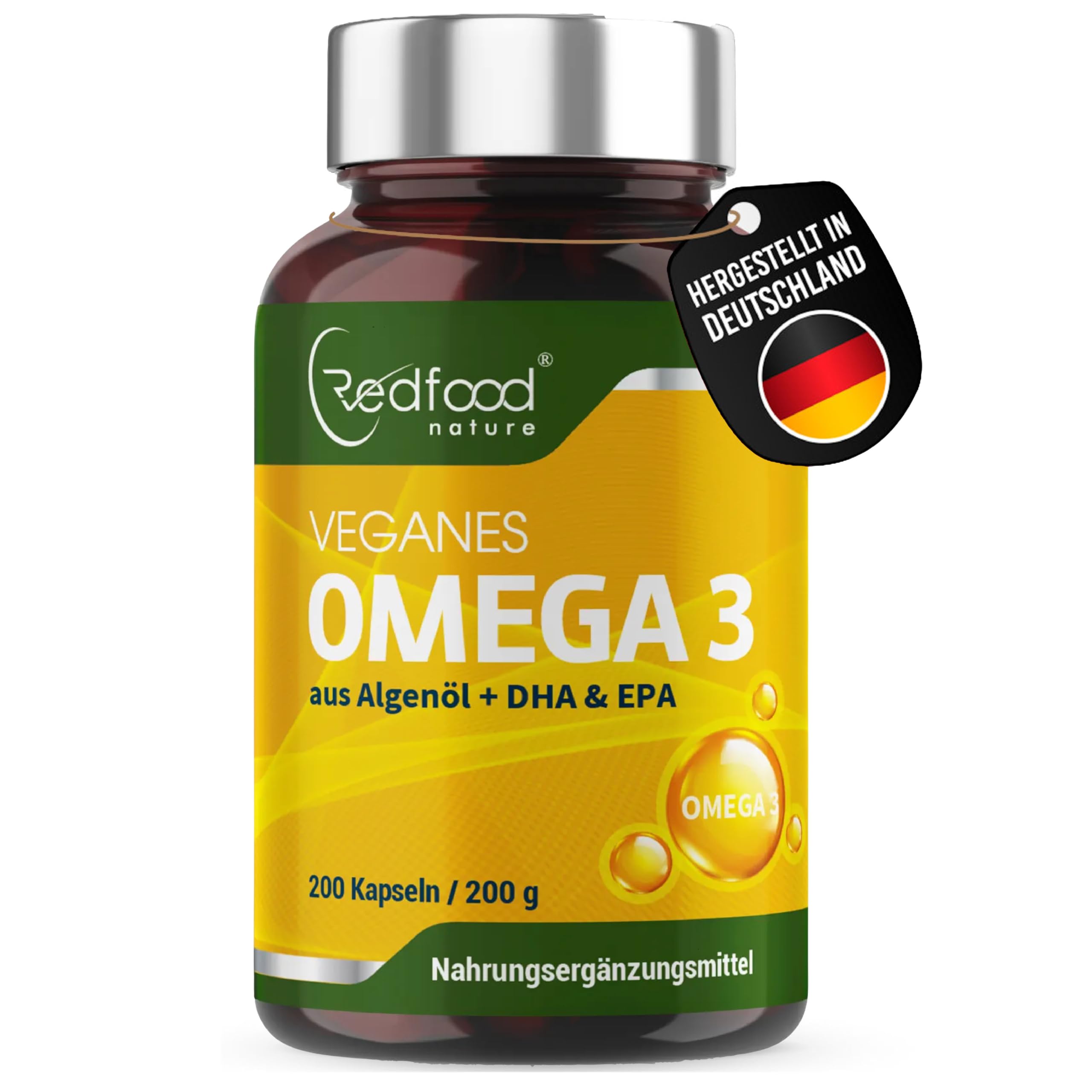 Omega 3 vegan aus Algenöl - 200 Kapseln - Hochdosiert mit hochwertigem EPA und DHA (in Triglycerid-Form) - für Veganer, Laborgeprüft, nachhaltig und von Natur aus schadstoffarm