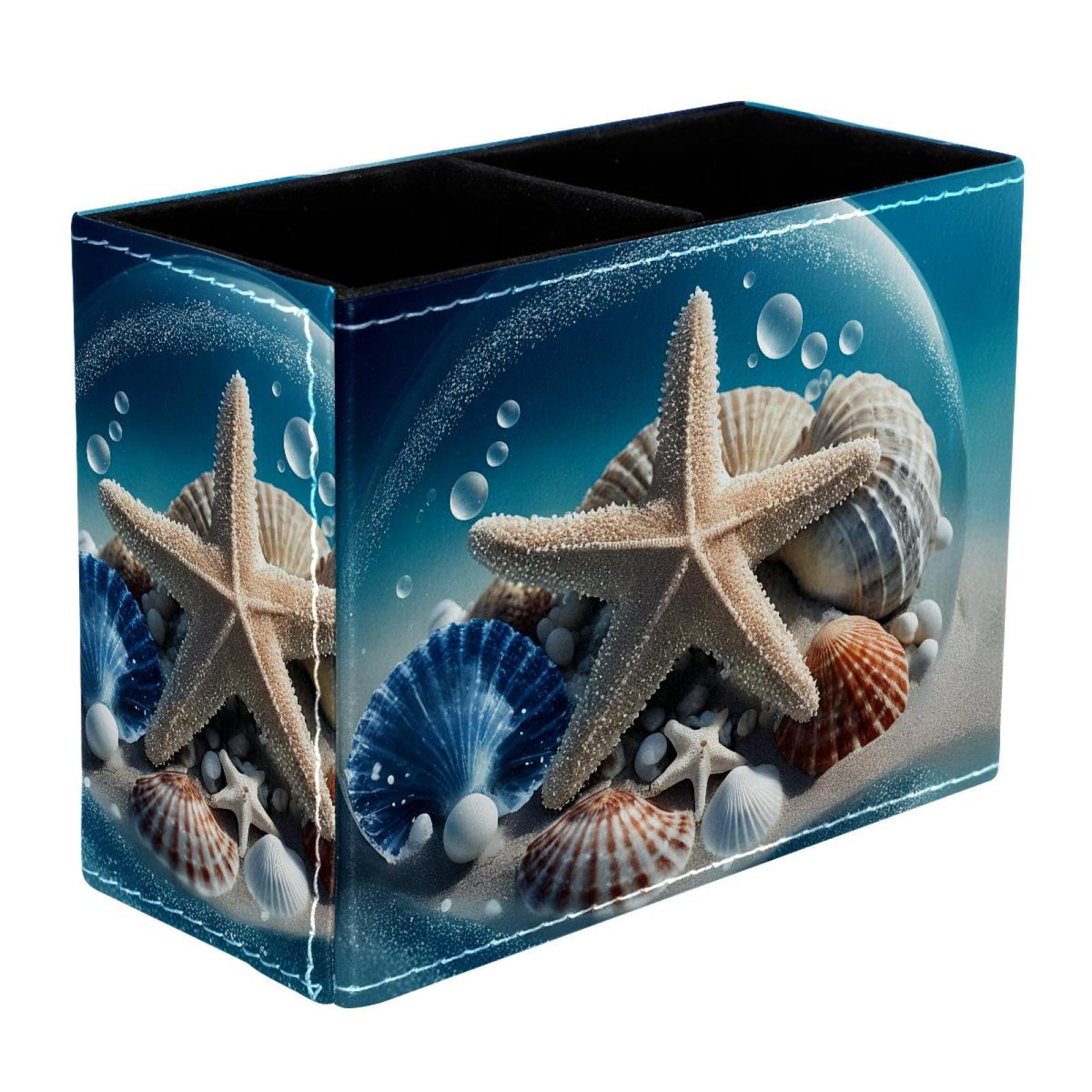 FWJZDSP Starfish Shells PU Leather Pencil Organizer, Makeup Brush Holder, Office Decor and Desk Accessories Durable