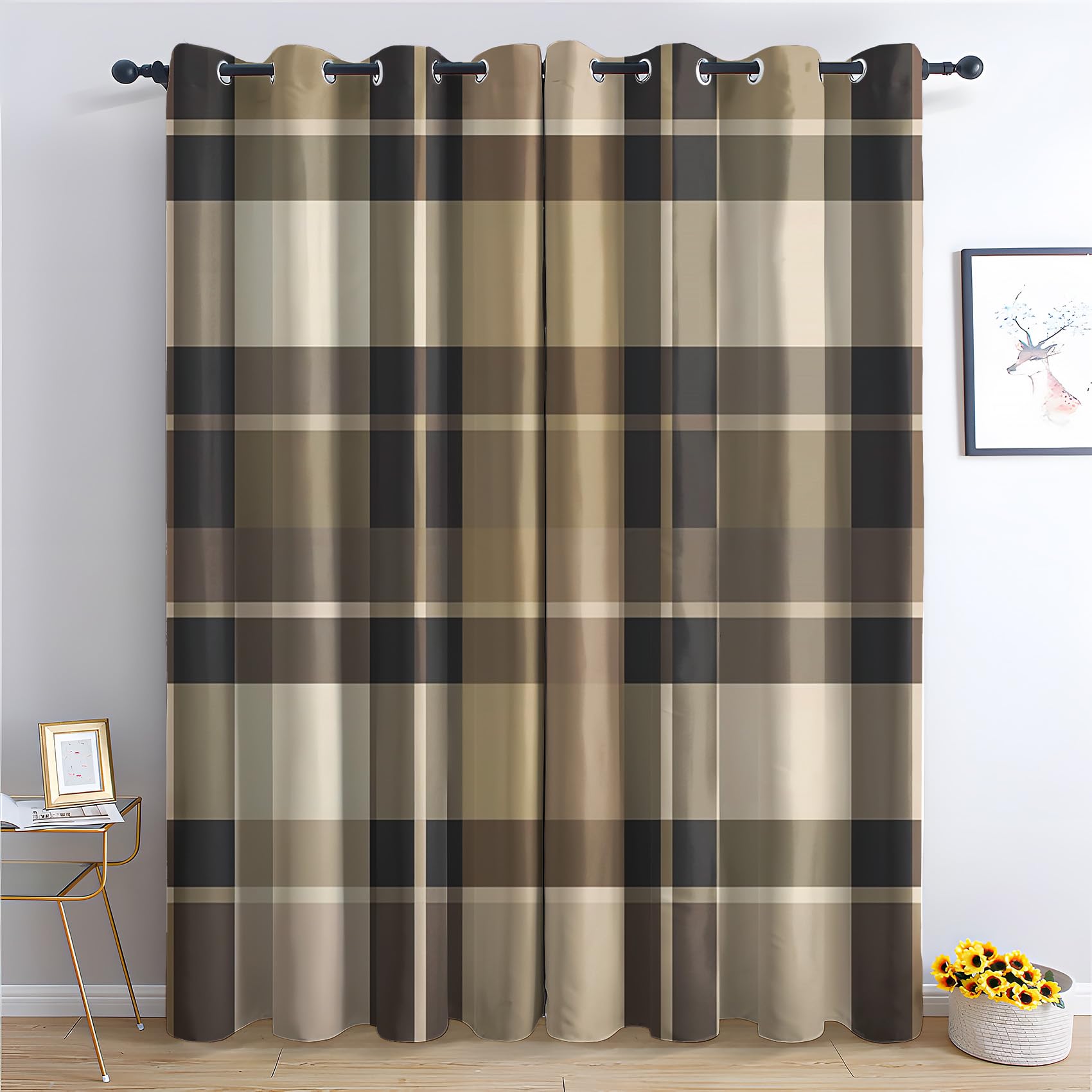 MOBEITI Plaid Curtains, Scottish Tartan Blackout Curtains 84 Inches Long, Rustic Gingham Curtains for Bedroom Living Room Decor, Thermal Insulated