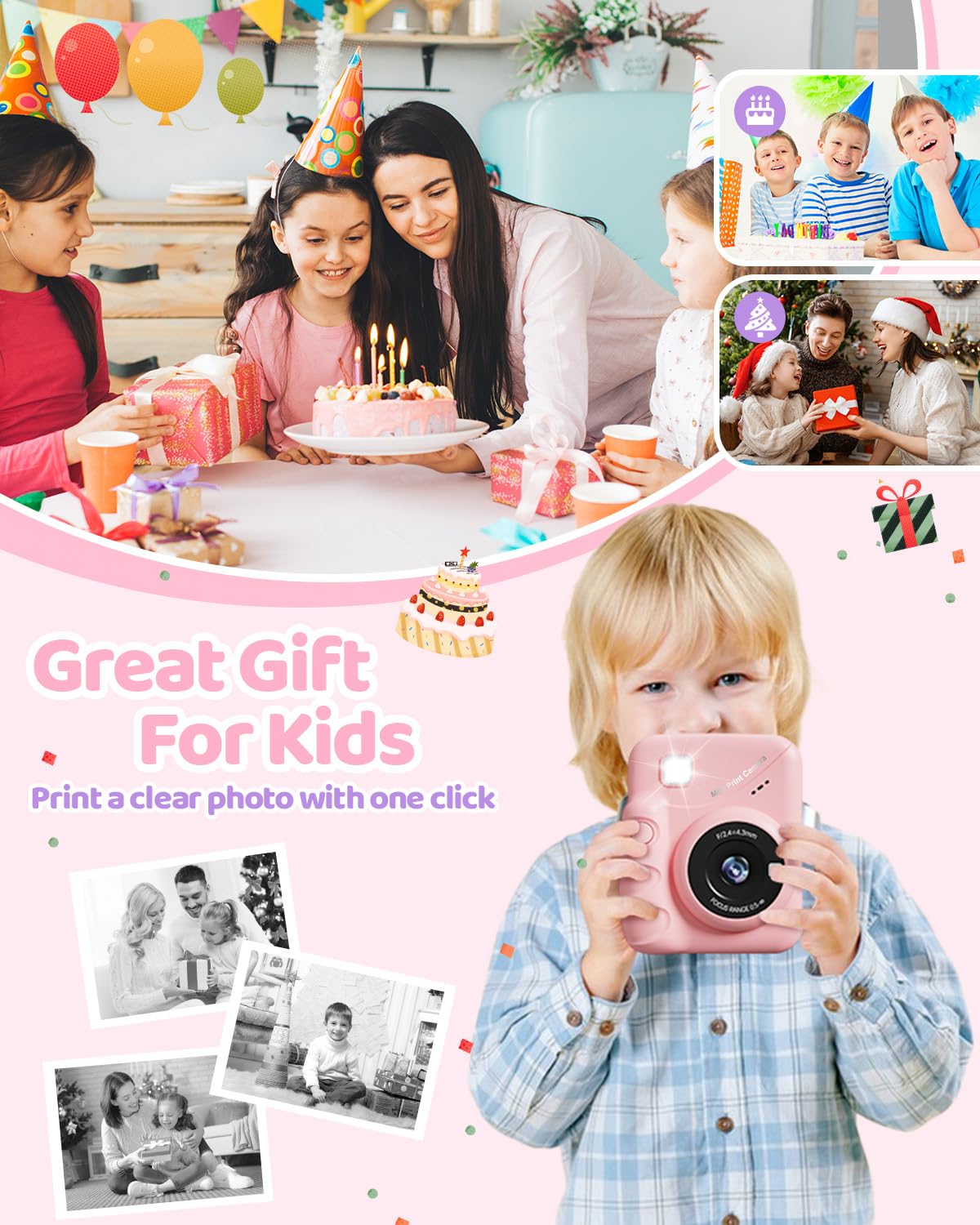 TIATUA Camara Fotos Infantil instantanea, 3,0'' HD 48 MP Cámara Instantánea para Niños con Tarjeta de 32 GB y Papel de Impresión, HD 1080P Cámara Instantánea para Niños y Niñas 3 a 12 Años