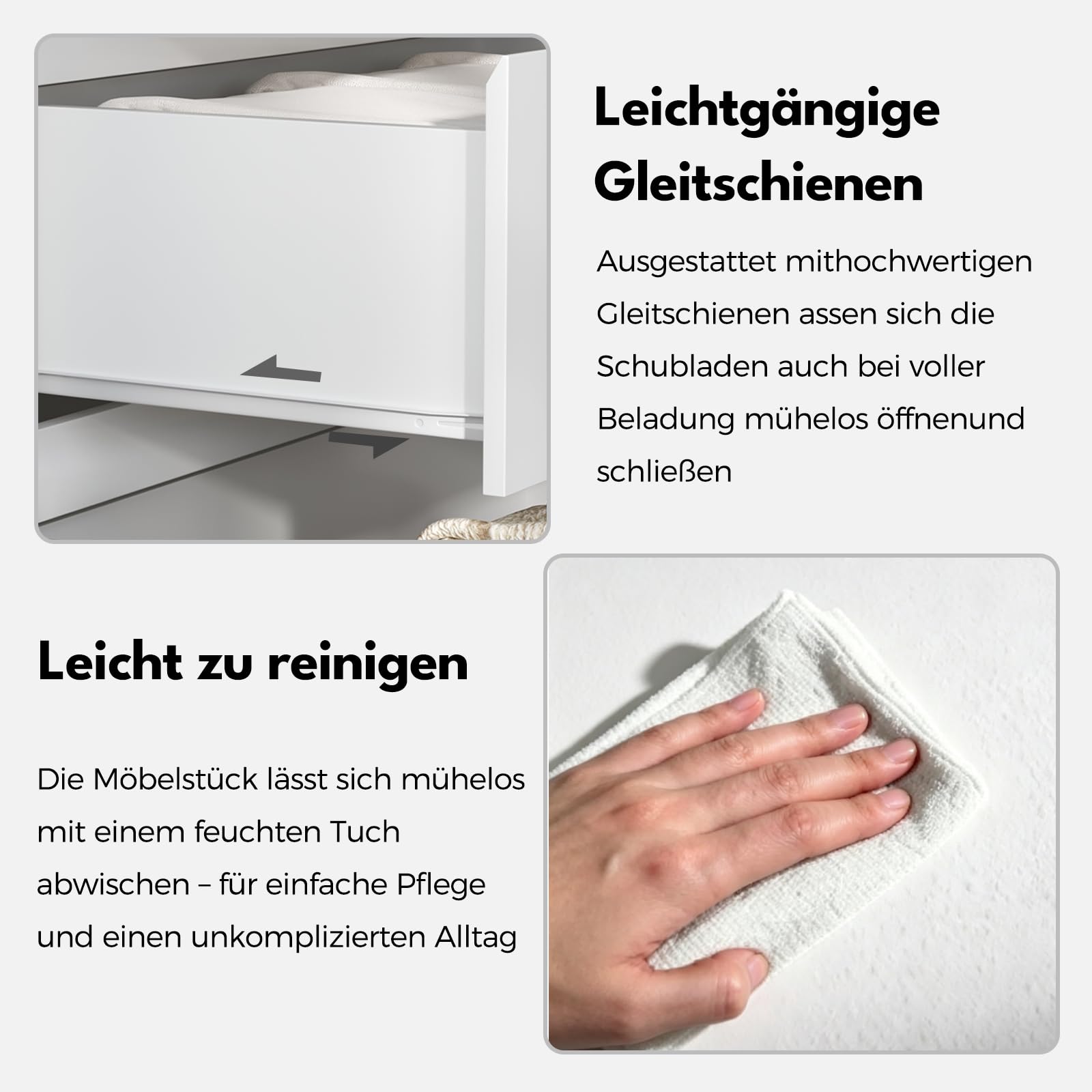 BEWISHOME Kommode mit 5 Schubladen,Kommode weiß,Kommoden & Sideboards,Schubladenschrank,Komodenschrank für Schlafzimmer,Wohnzimmer,Flur,68x38x94 cm EKCG07W
