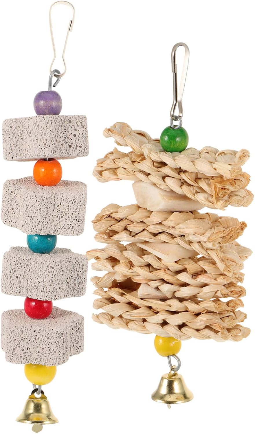 Pet Bird Chewing Toy Stone Blocks for Parrots, 2Pcs Bite Resistant | Cuttlefish Bone and Volcanic Stone, Khaki Color, Hanging Stones for Pet Birds, Chewing Use, Wear Resistance
