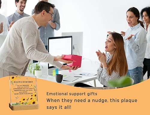 Vista 3 de Regalos inspiradores para mujeres, placa decorativa de escritorio de oficina de girasol de aliento de 6 x 4, regalos alentadores para compañeros