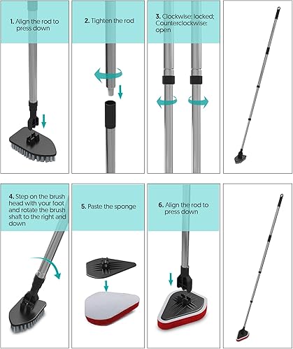 Miniatura 3 de Cepillo de limpieza 2 en 1 con mango largo de 46 pulgadas, limpiador extensible para bañera y azulejos con 1 cerdas rígidas y 3 cepillos de esponja