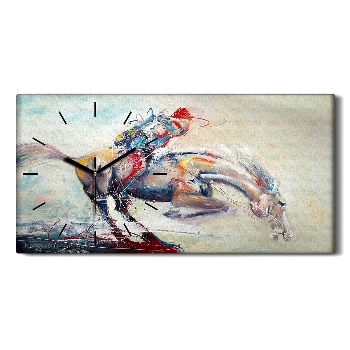 Horloge Murale sans Tic-Tac Toile Course à Cheval 60x30cm pour Retrouver le Calme