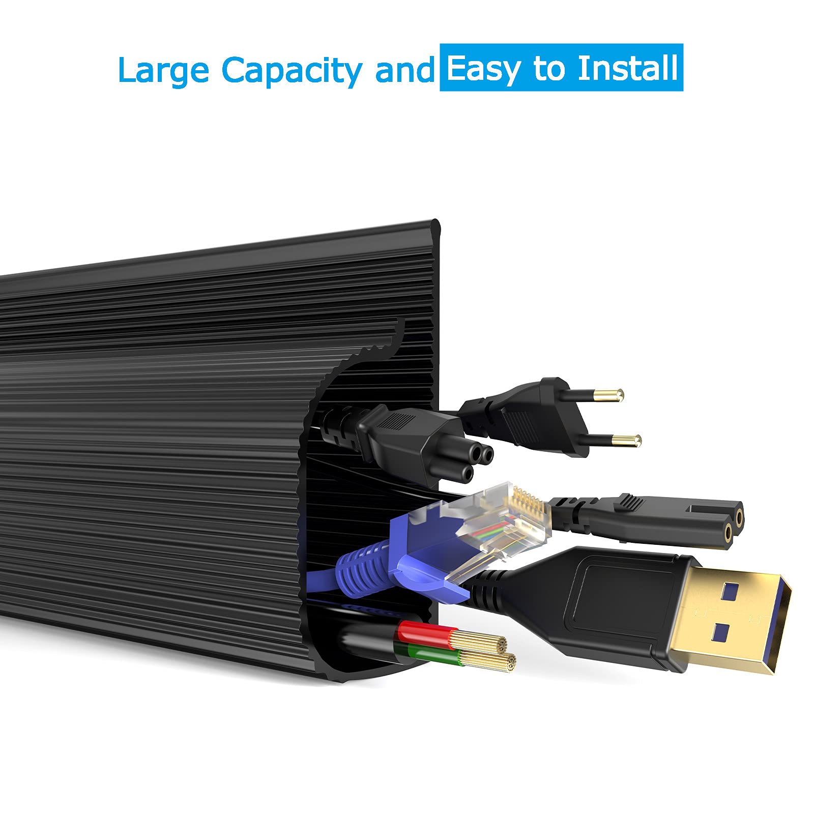 Cable Management 62.8'' J Channel Cable Raceway Black, Under Desk Cable