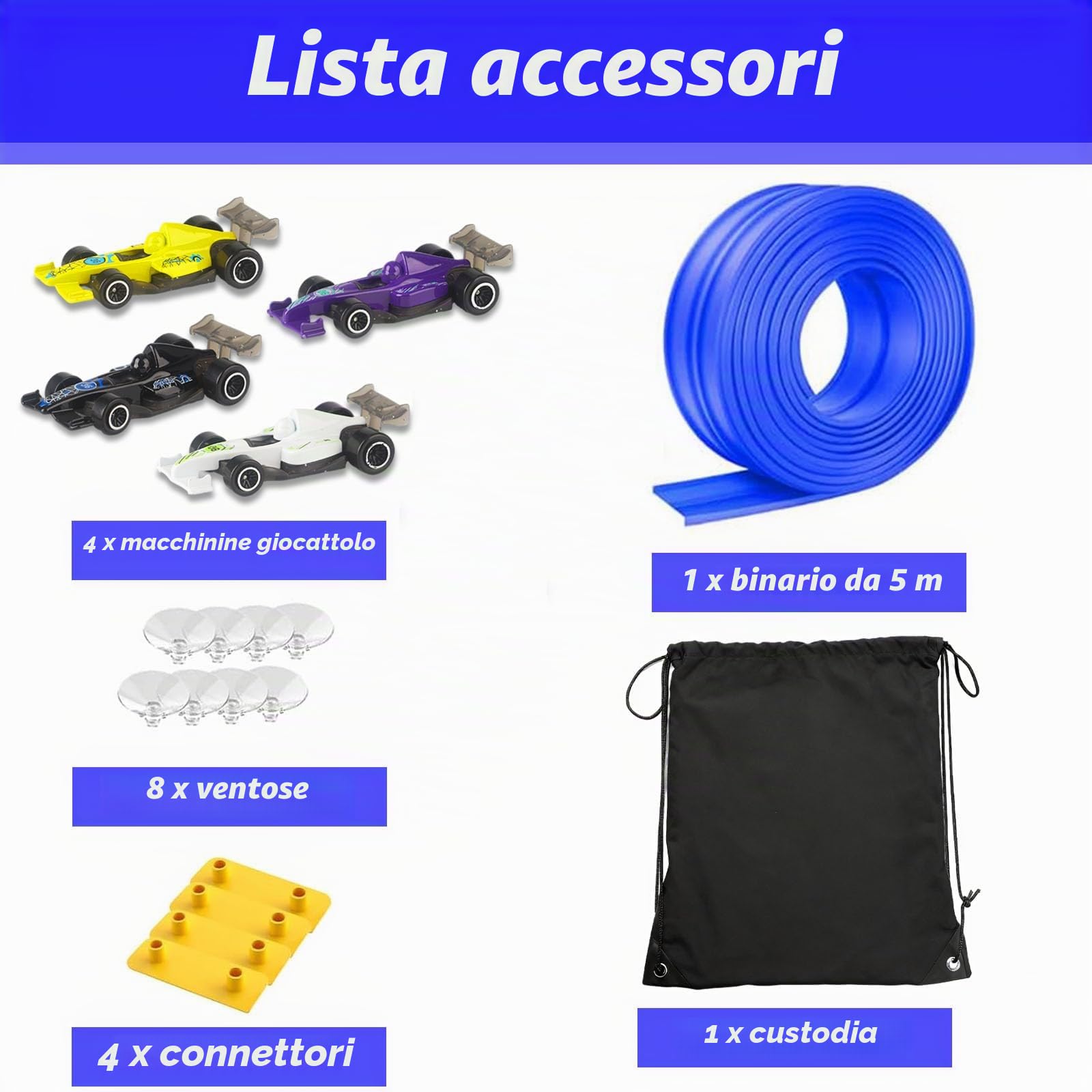 Pista Macchine Flessibile 5m - Pista Da Corsa Con Rampe Include 4 Auto Da Corsa, Flessibile Per Looping, Salti, Rampe, Con 1 Borsa Per Riporre