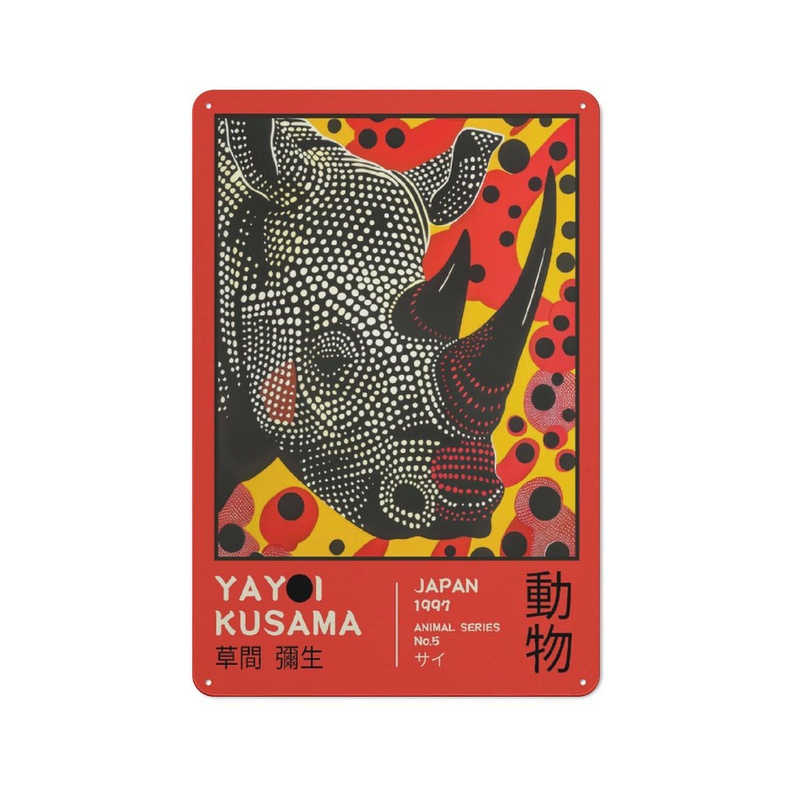 Junmoney Style-22 Kitchen Metal Sign With Yayoi Kusama Rhino No.4 Exhibition Poster Design 30X20cm, Cosy Kitchen Wall Decor For Coffee Bar, Kitchen, Bistro Or Tea Corner