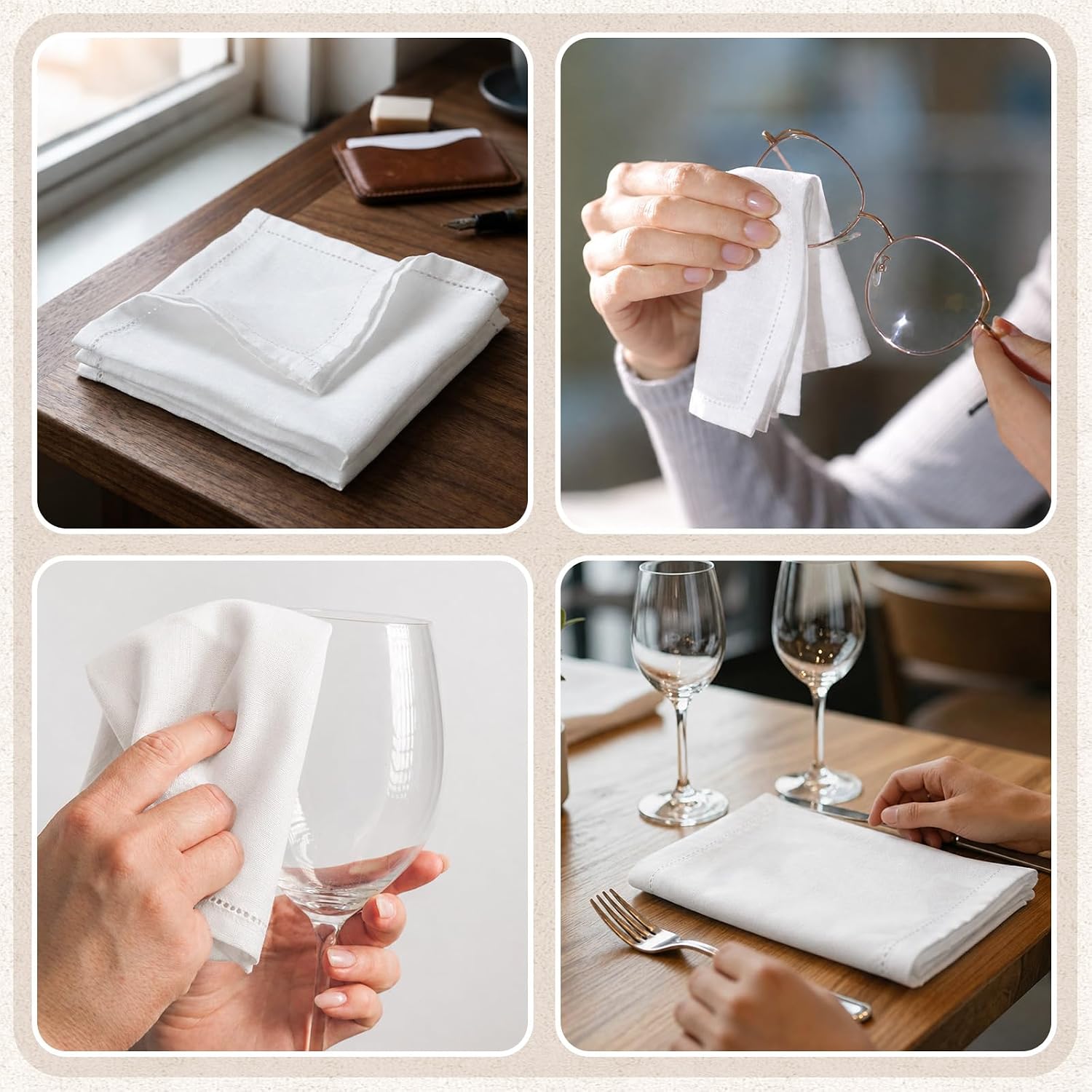 Booson 6 Pcs Linen Handkerchiefs 12 x 12 Inch Men White Linen Pocket Square