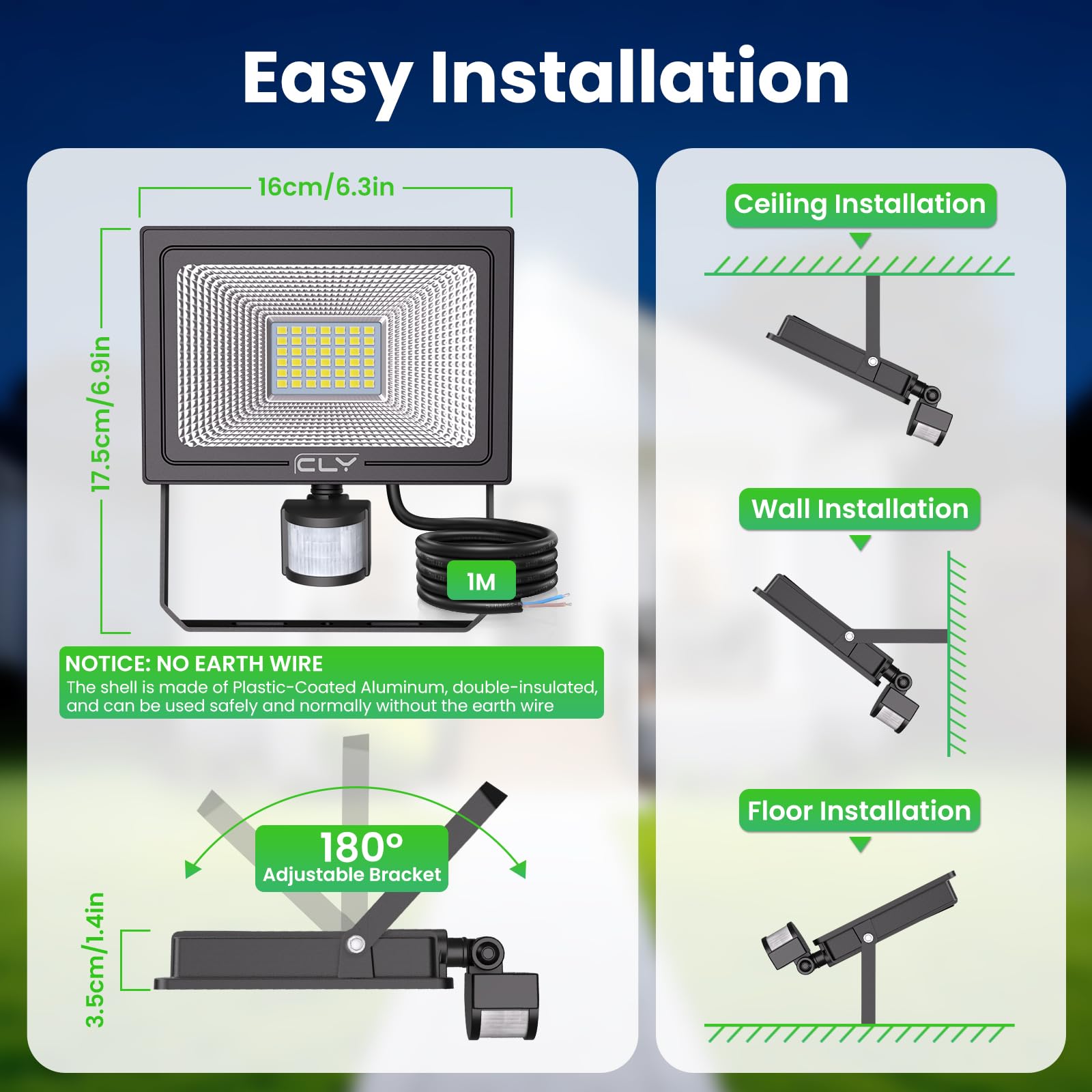 CLY Projecteur Extérieur LED avec Détecteur de Mouvement 35W, 3000LM Spot LED Extérieur Blanc Froid Éclairage Exterieur avec Detecteur 6500K Lampe LED Détecteur de Mouvement IP66 pour Garage, Jardin
