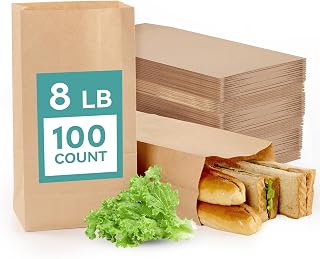 MUCHII Heavy Duty 8 LB Brown Paper Lunch Bags - 100 Pack Kraft Bags for Lunches, Snacks, Takeout & Gifts