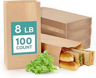 MUCHII 8 LB Paper Lunch Bags,100 Count Brown Paper Bags for Lunches, Snacks, Take