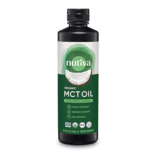 Nutiva Organic MCT Oil, 16 fl oz, Unflavored for Keto Coffee, Non-GMO Oil made from Organic Coconuts, Keto Friendly, Best MCT Oil Wellness Ketosis Supplement, 14g of C8 & C10 per serving