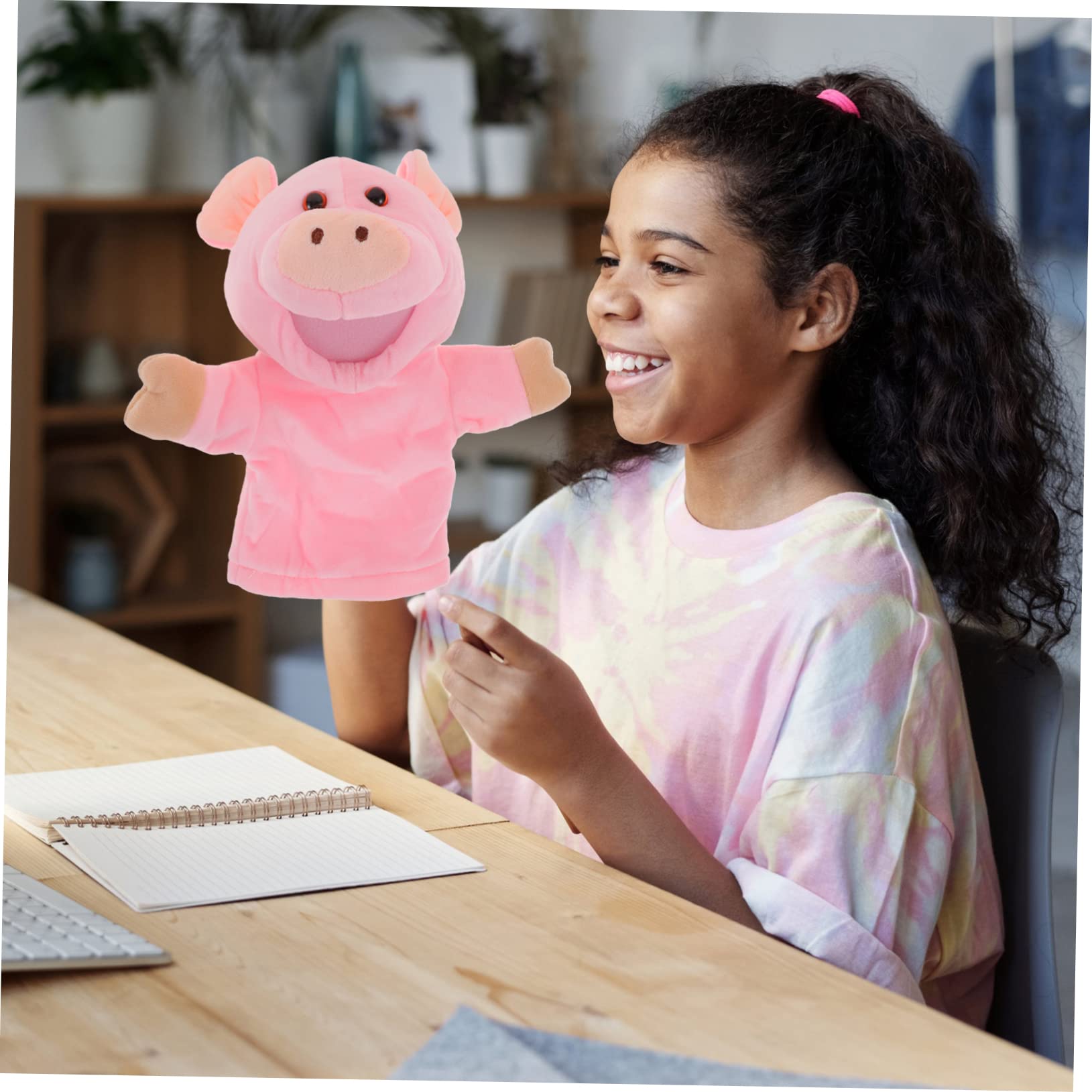 Marioneta de Mano de Cerdo de Peluche Rosa Juguete Educativo Felpa y Algodón PP Lavable para Niños Juegos de rol y Cuentos Antes de Dormir