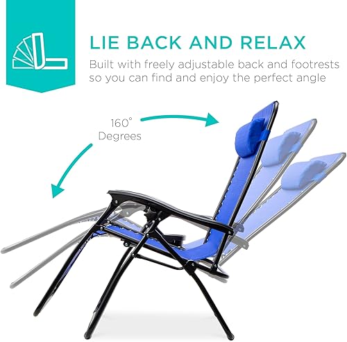 Miniatura 105 de Best Choice Products Juego de 2 sillas reclinables ajustables de malla de acero con gravedad cero con almohadas y bandejas portavasos, color arena