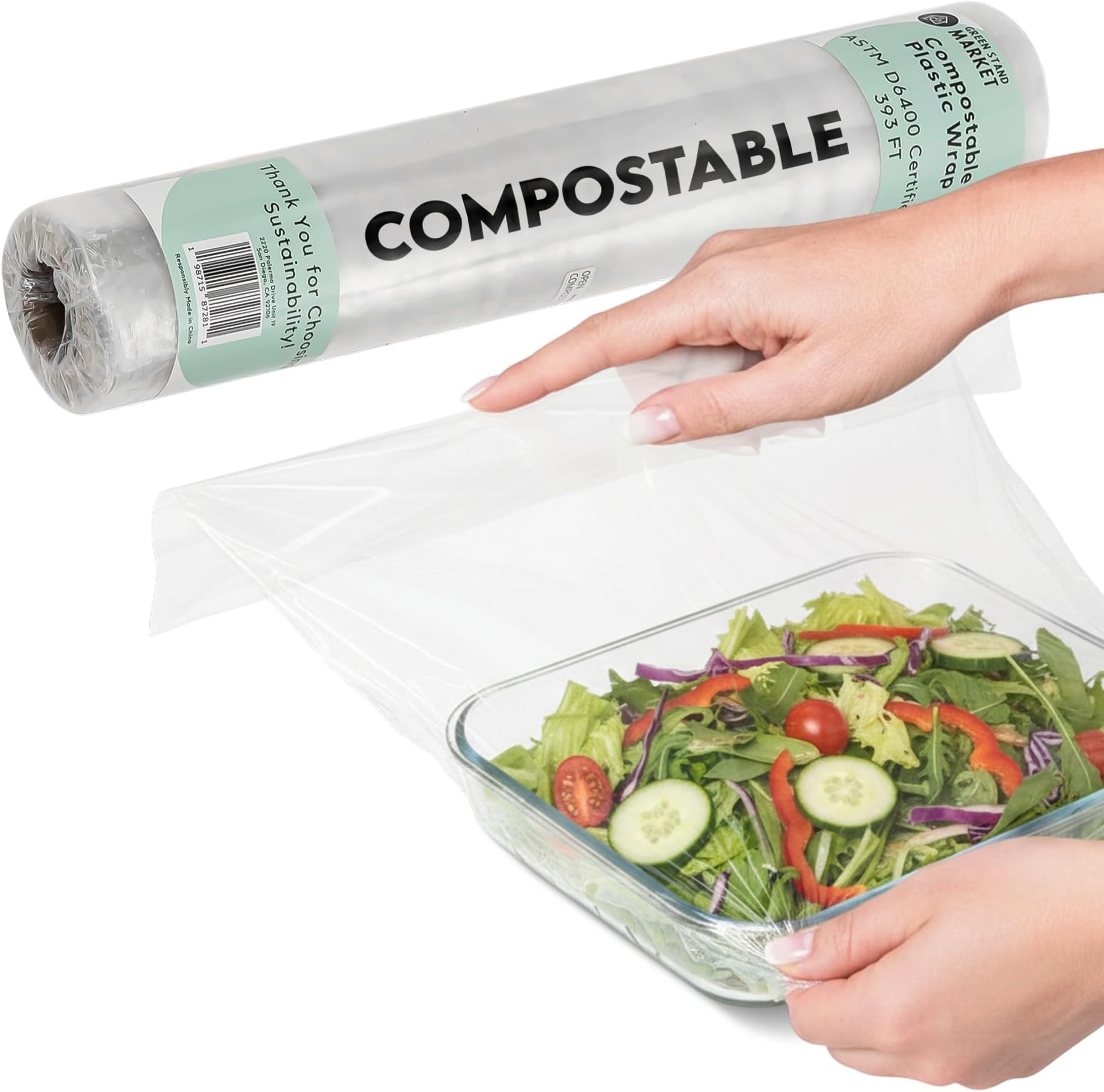 Compostable Plastic Wrap - Bulk Roll 400 Sq Ft – ASTM D6400 Certified Refill ...