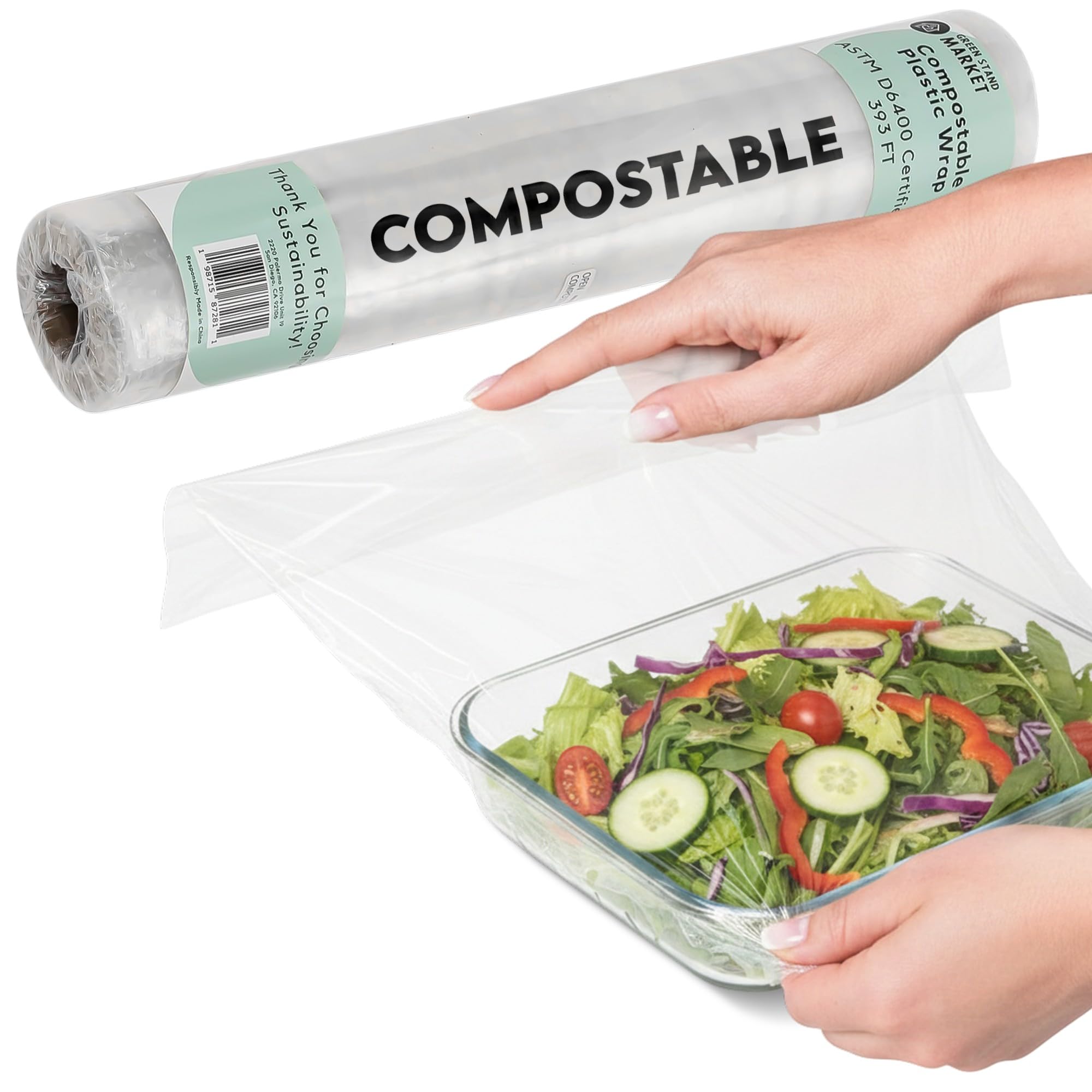 Compostable Plastic Wrap - Bulk Roll 400 Sq Ft – ASTM D6400 Certified Refill Roll – Durable, Food Safe, Plastic-Free Alternative