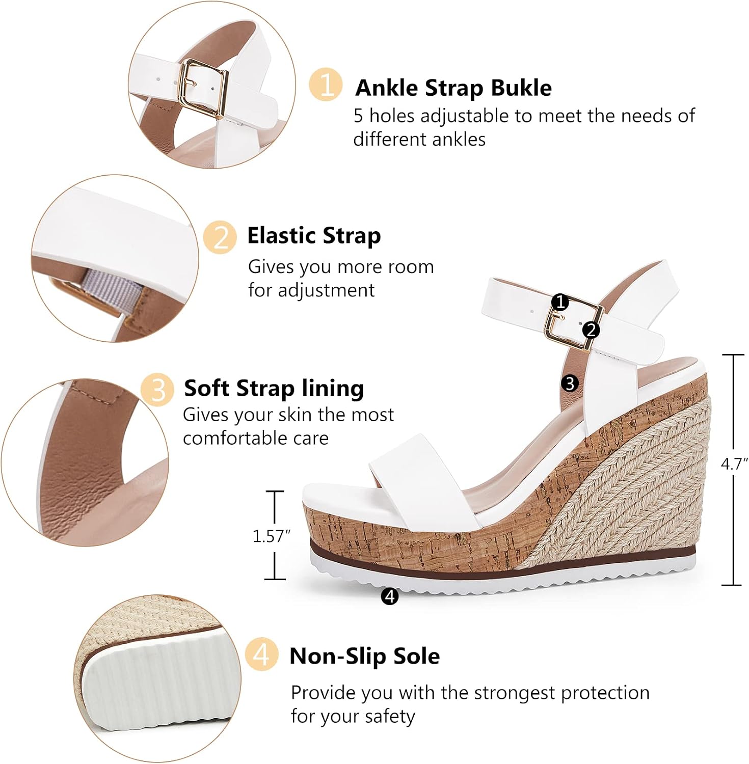 Coutgo Women's Espadrille Wedge Platform Sandals Open Toe Ankle Buckle Strap Casual Summer Shoes