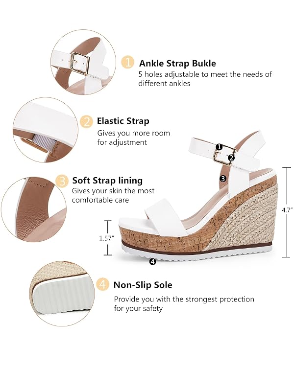 Coutgo Women's Espadrille Wedge Platform Sandals Open Toe Ankle Buckle Strap Casual Summer Shoes by Coutgo - Used condition - Image 3