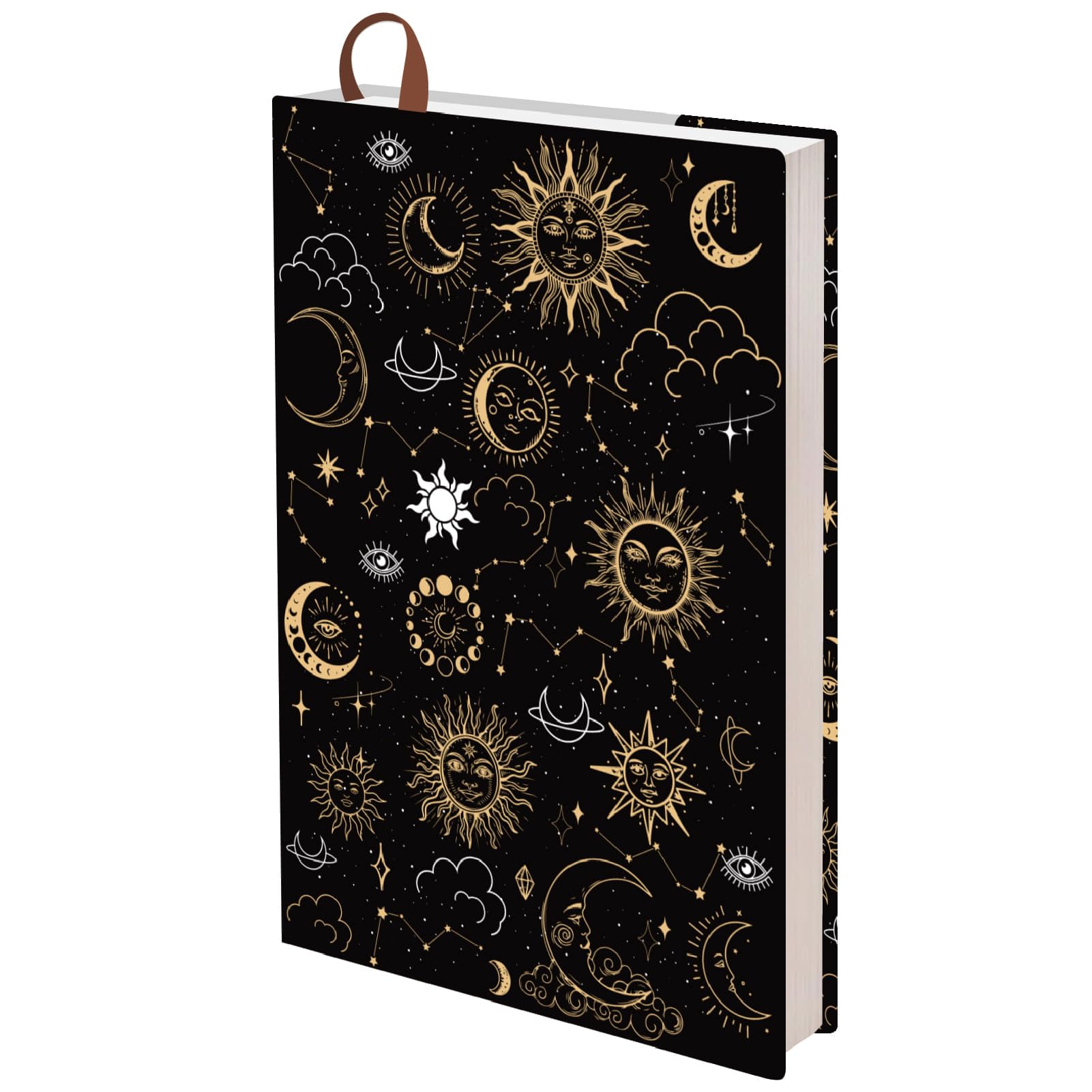 CRASPIRE A5 Book Sleeve Covers Book Sleeve Reusable for Paperback Hardcover 12.4x8.8Inch Book Protector Sun Moon Stars Book Sox Textbook Jackets for School Supplies Label Strap