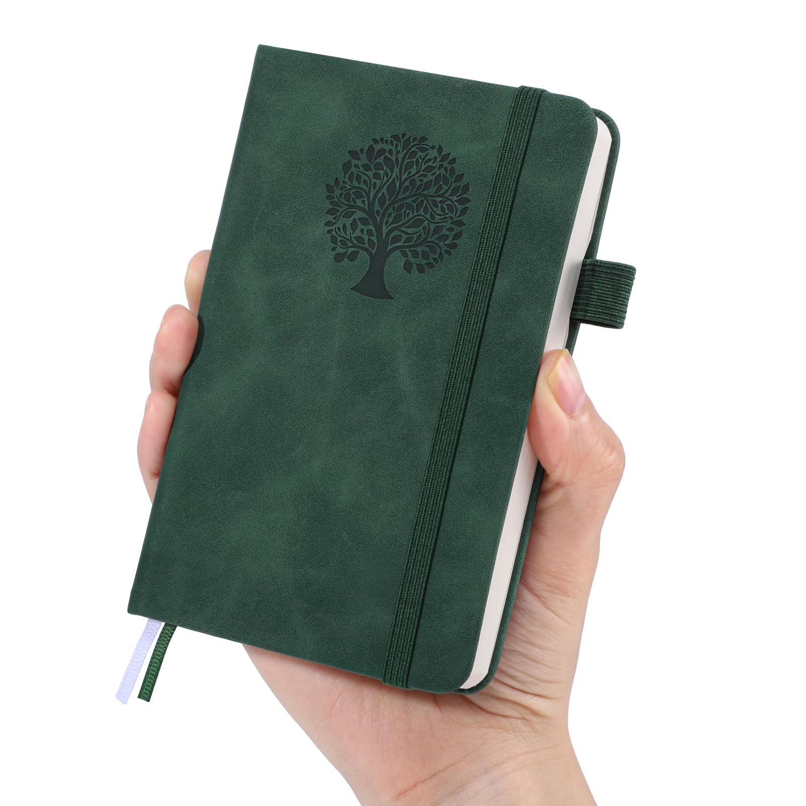 Thboxes A6 Notebook, Portable Mini Pocket Notebook 200 Pages, 100 GSM Lined Paper Notepad with 60 Pcs Labels for Work Writing, Travel & Notes, Green