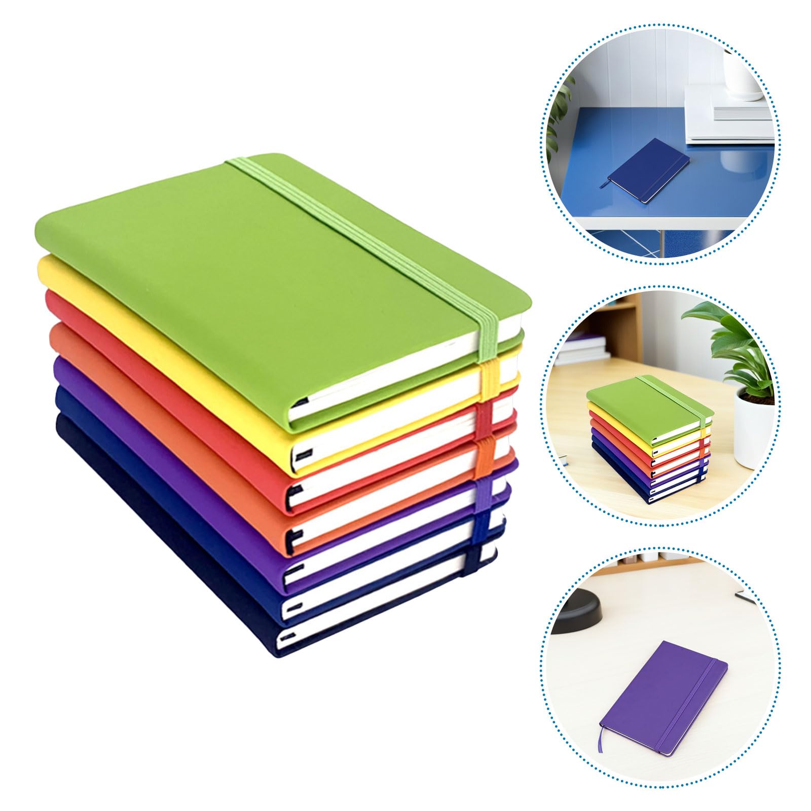 Housoutil Set 7 Quaderni A6 Tascabili a Righe con Chiusura Elastico, Mini Blocchi Note con Copertina Rigida in Pu per Scuola, Ufficio e Viaggi, Pagine Spesse Organizzate, Diario Portatile