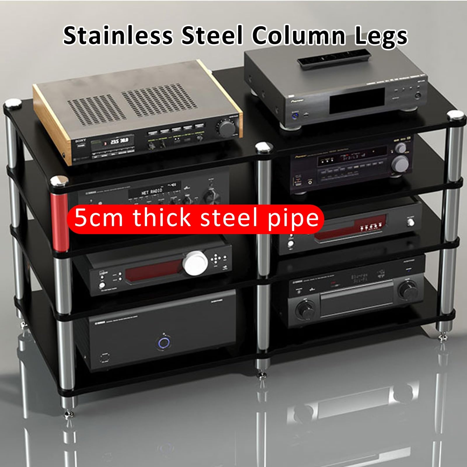 Mahoń 2-poziomowy stojak stereo, narożna półka na media AV, wieża audio, stylowe centrum rozrywki do przechowywania i wyświetlania komponentów stereo, 120 x 48 x 37 cm