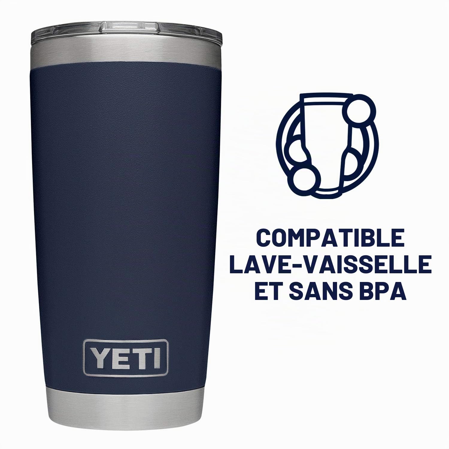 YETI Rambler Gobelet isotherme en acier inoxydable avec couvercle MagSlider, 591 ml, bleu marine