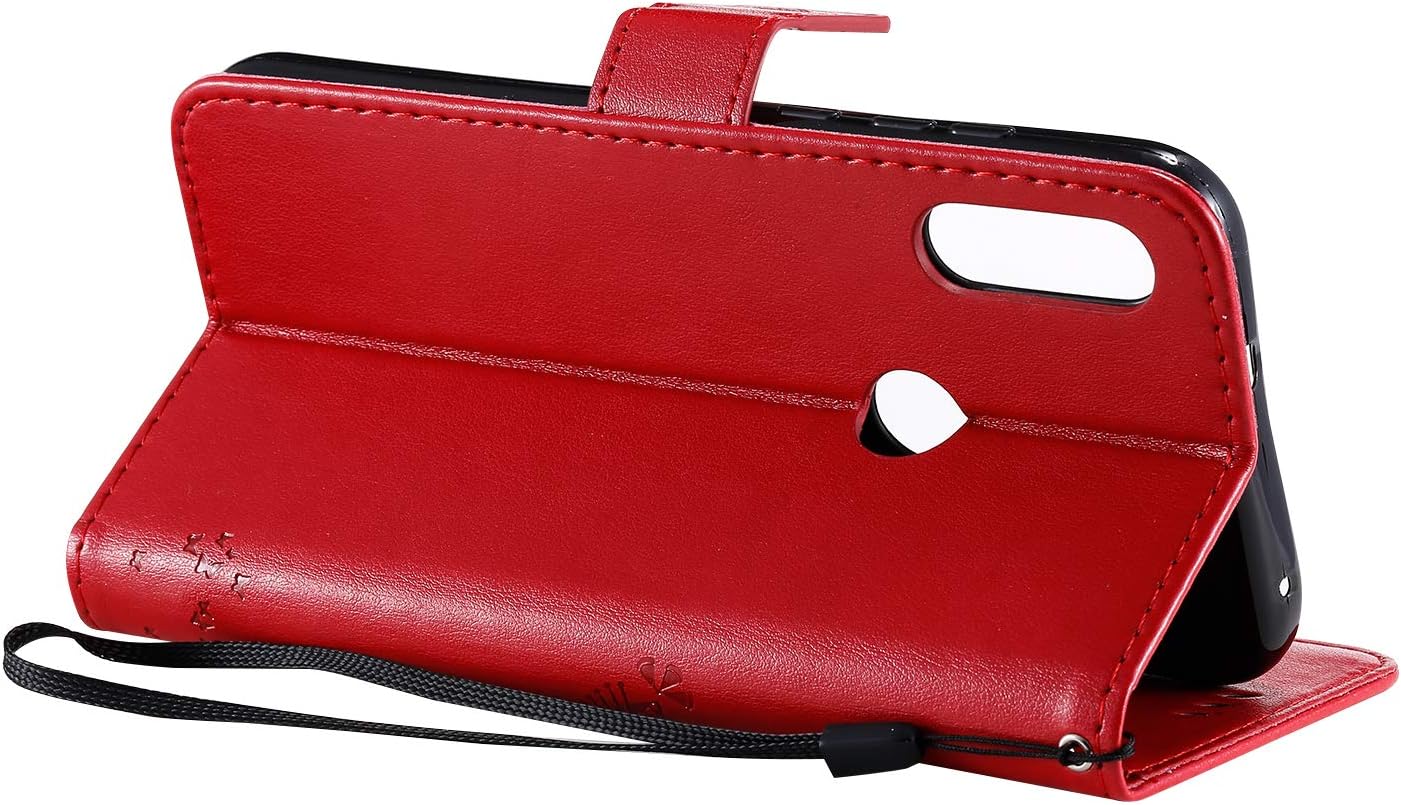 for Moto E 2020 Wallet Case,PU Leather Protective Case Emboss Love Tree Cat Folio Magnetic with Card Holder Kickstand Flip Case for Motorola Moto E 2020 Red