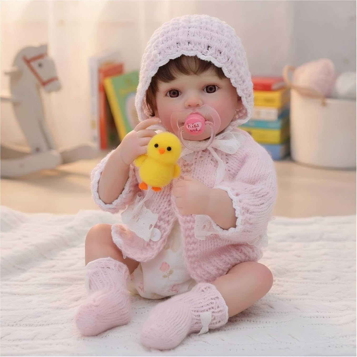 20-Inch Reborn Baby Doll, Cute Realistic Newborn Baby Doll with Slightly Open Mouth, Full-Body Vinyl Baby Dolls for 3+ Ages, Gifts, Emotional Healing