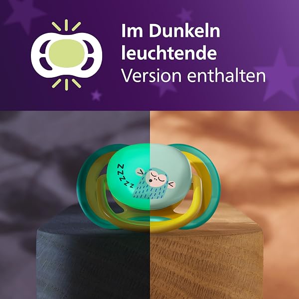 Philips Avent ultra air Day & Night Schnuller – kiefergerecht geformtes Design, für Babys ab 18 Monaten, leuchtet im Dunkeln, extra fester, symmetrischer Silikonsauger, BPA-frei, 4er-Pack, SCF349/56 - 4