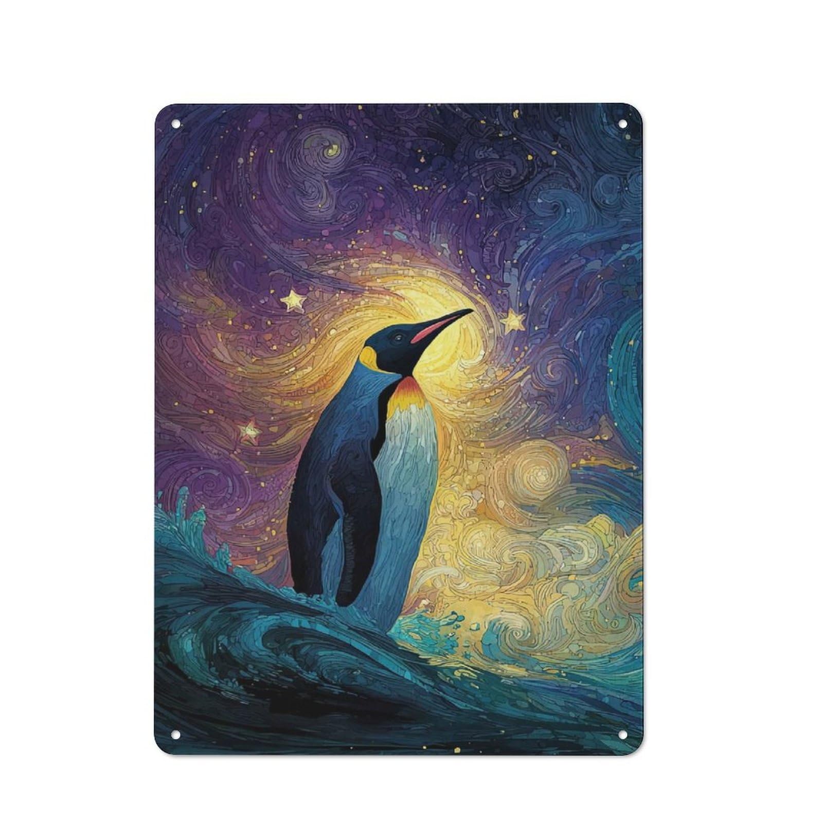 Penguin Starry Night Decorative Metal Plaque 40x30cm, Garage Style Shed Wall Plaque for Workshop, Basement, Shed Or Games Room