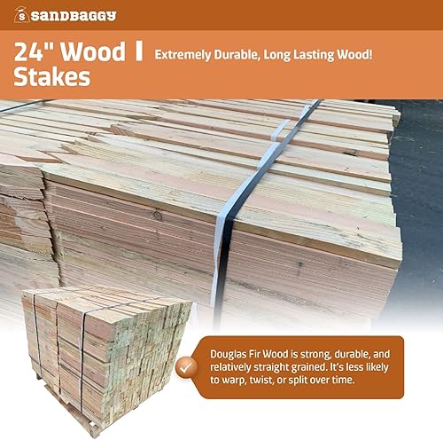 Miniatura 10 de Sandbaggy Estacas de madera de 24 pulgadas - Estacas resistentes para construcción, jardinería, topografía - Punta de cincel, madera de abeto