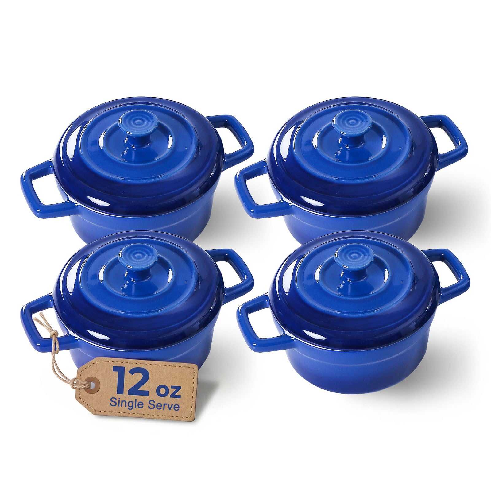 Lareina Mini Cocotte - 12oz Ceramic Casserole Dishes - Kitchen Casserole Sets With Handles And Lid - Small Baking Ramekins - Oven, Microwave &