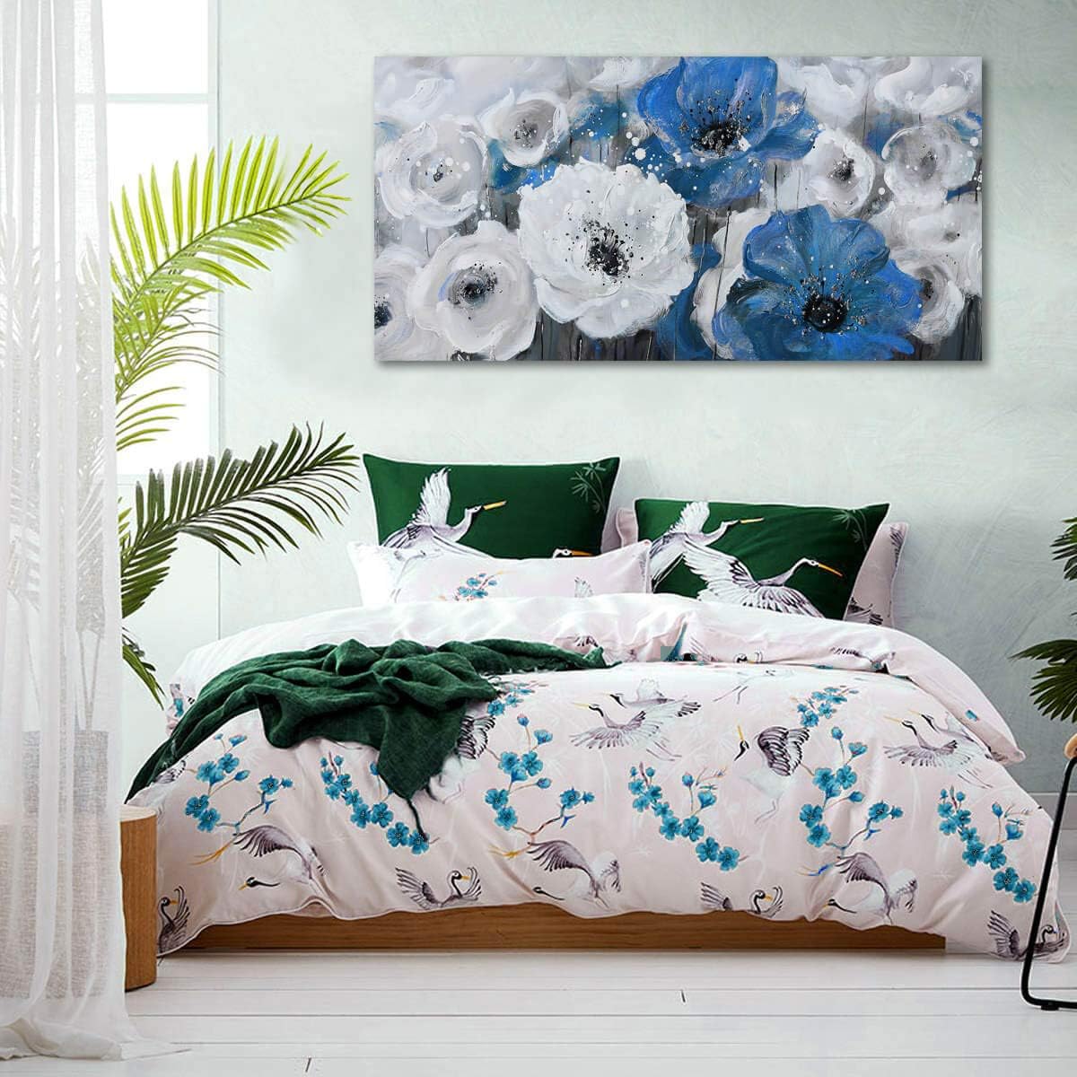 buy flower canvas art wall decor large wall art living room wall decor abstract white blue flower prints artwork modern home decor framed wall art for bedroom large wall decorations for living buy flower canvas art