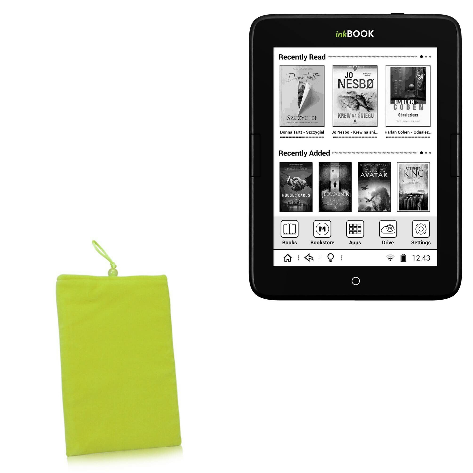 BoxWave Case Compatible with inkBOOK Obsidian - Velvet Pouch, Soft Velour Fabric Bag Sleeve with Drawstring - Olive Green