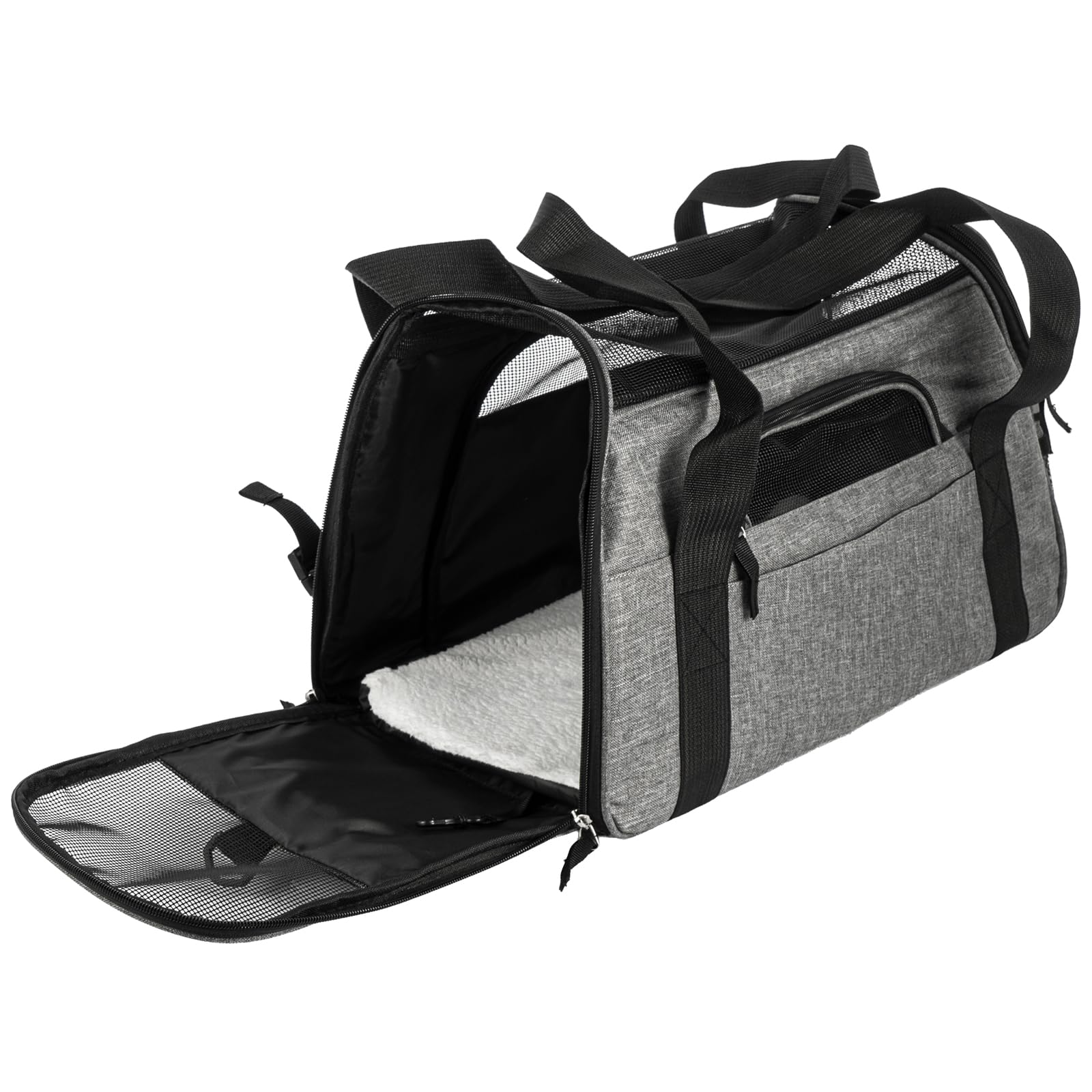 LN COZY CORNER Pet Carrier Bag, Soft Sided Foldable Cat & Dog Carrier with Breathable Mesh, 4 Storage Pockets & Removable Pad, Airline Approved Travel Carrier for Small Pets, Vet Visits (Grey, S)