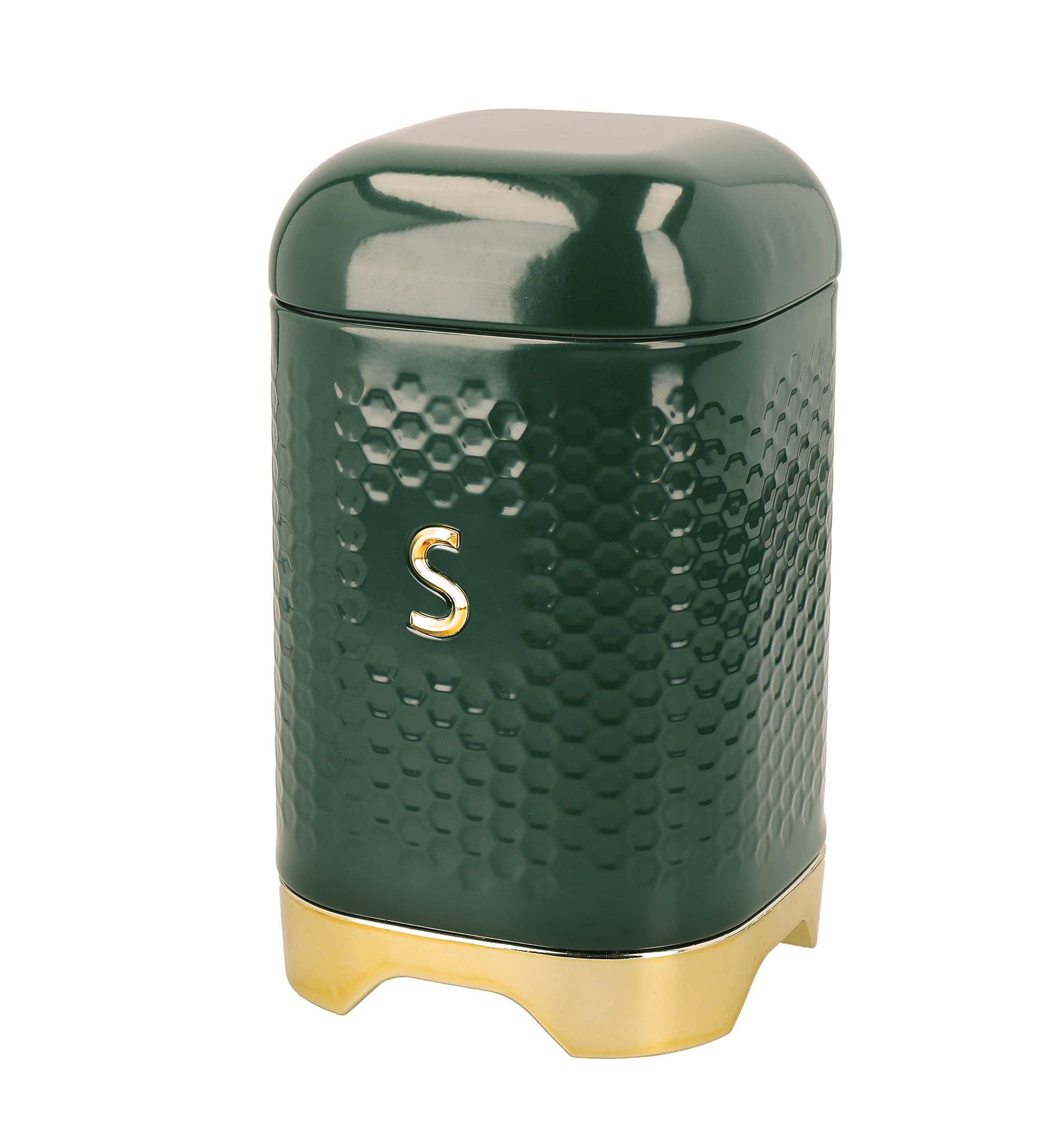 KitchenCraft Sugar Storage Canister with Lid, Hunter Green & Gold, 11.5 x 11.5 x 19.5cm