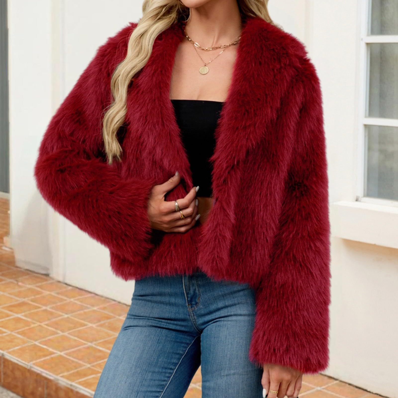 Chaqueta sintética de lujo, cárdigan de manga larga con abertura frontal, abrigo corto acogedor con forro polar para la moda de otoño e invierno.