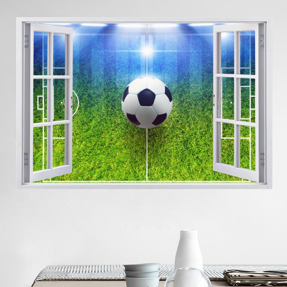 Decalcomanie Da Muro 3D Smashed Art Decor Calcio Tatuaggi Da Parete Wall Stickers Campo Da Calcio Per Ragazze Bambini Adesivo Murale Regalo Per La Casa 120x80cm