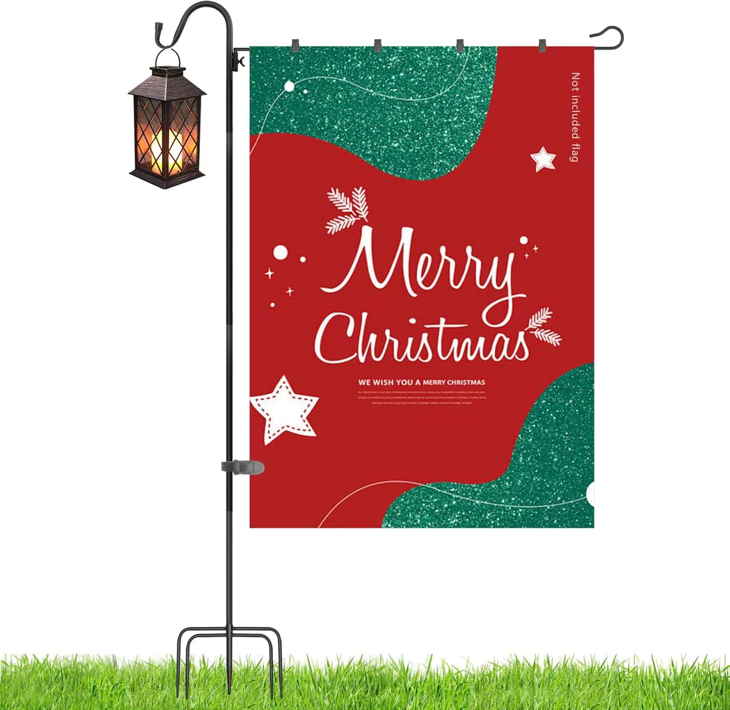 Upgraded Garden Flag Stand 65.3" Garden Flagpole Stand with Shepherd Hooks for 28 x 40" Flags Yard Flag Holder Stand for Garden Flags(Without Solar Lights & Flag) 65.3 X 29.7 Inch