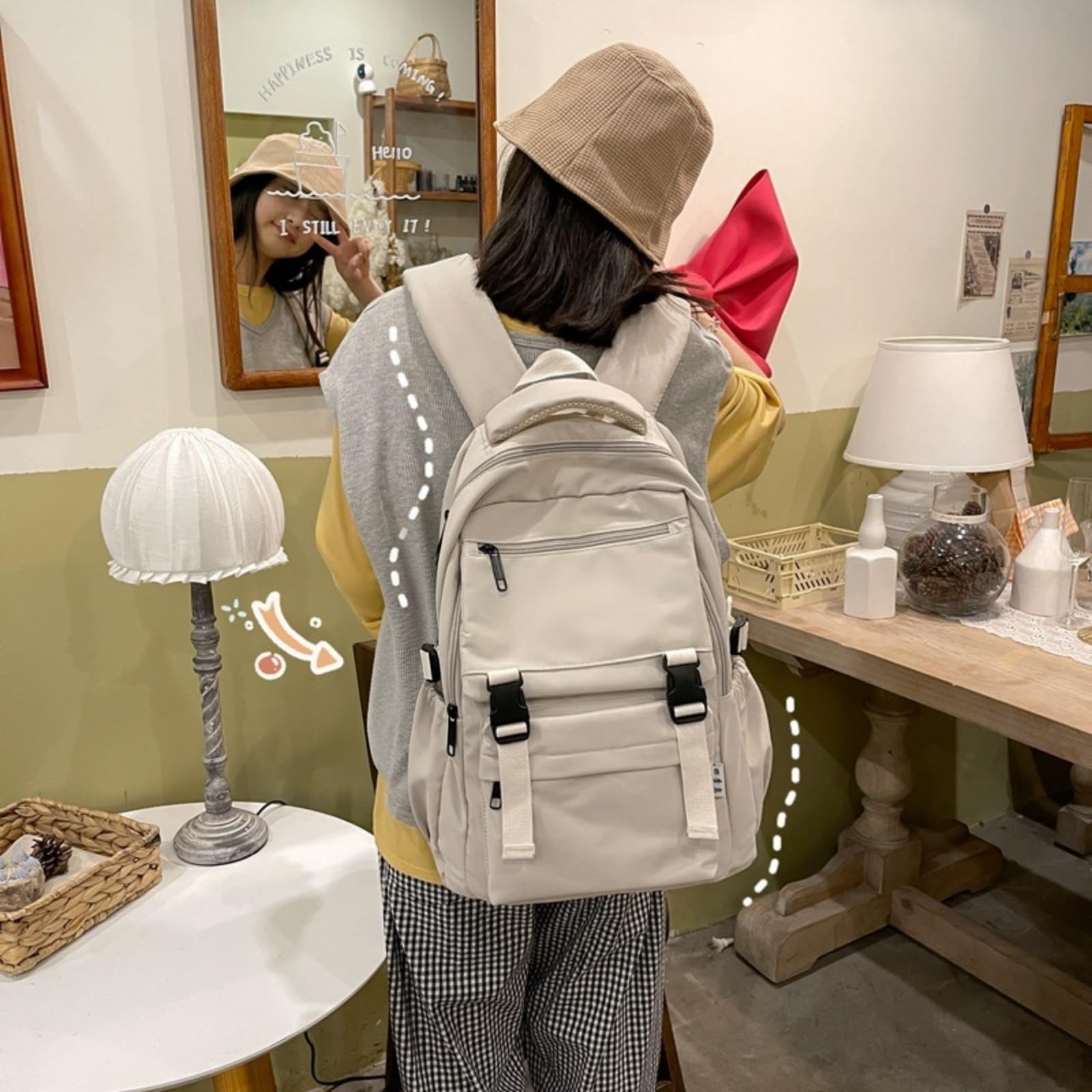 Zaino Solido Multi-Fibbia, Borsa da Viaggio Scolastica di Grande capacità per Ragazze Adolescenti Uso Giornaliero-Green