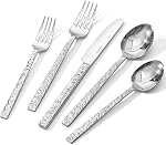 KINGSTONE 20 Pcs Black Hammered Silverware Set for 4, 18/10 Stainless Steel Heavy Duty Flatware Set, Tableware Cutlery Utensil Sets for Home Restaurant Dishwasher Safe