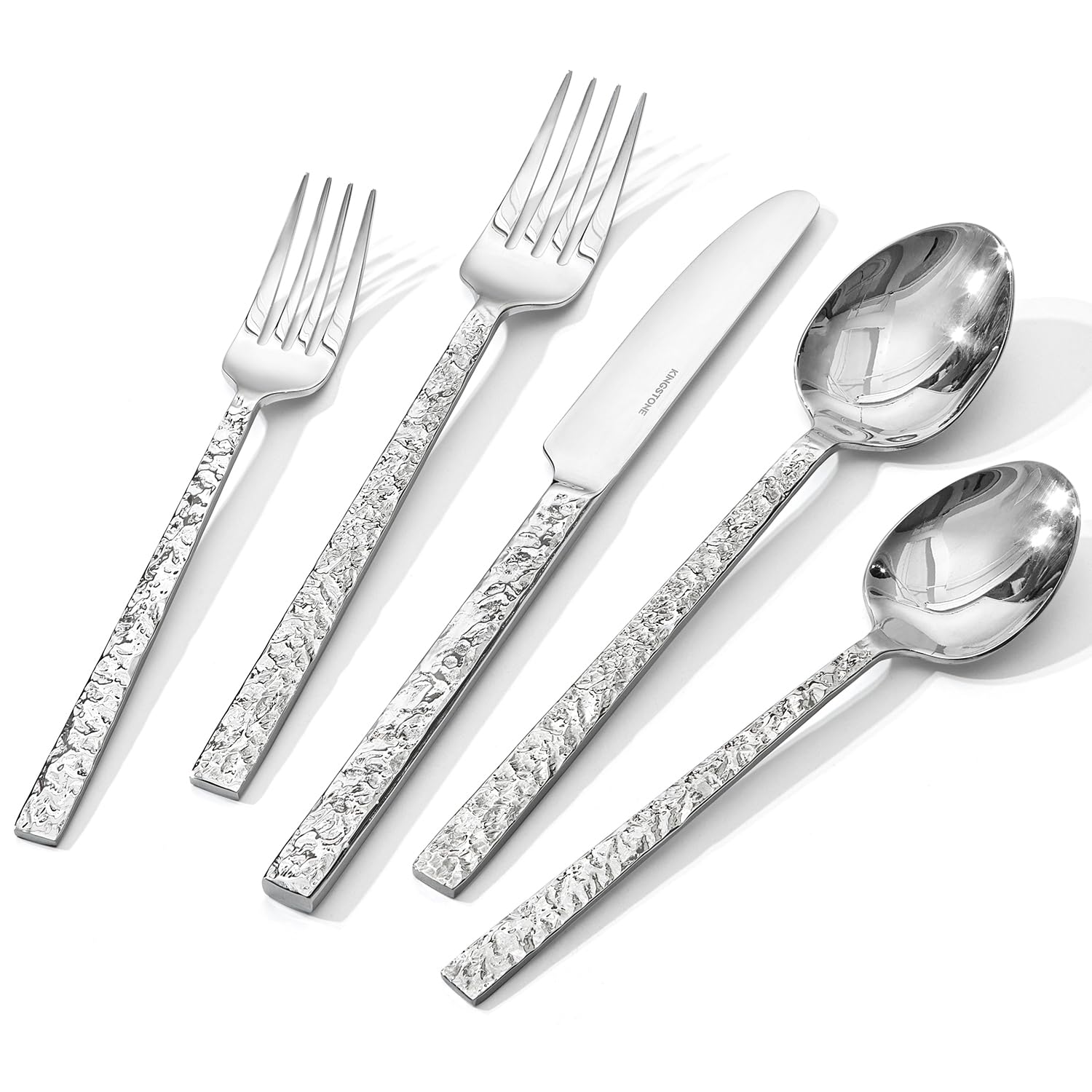 KINGSTONE 60-Piece Hammered Silverware Set for 12