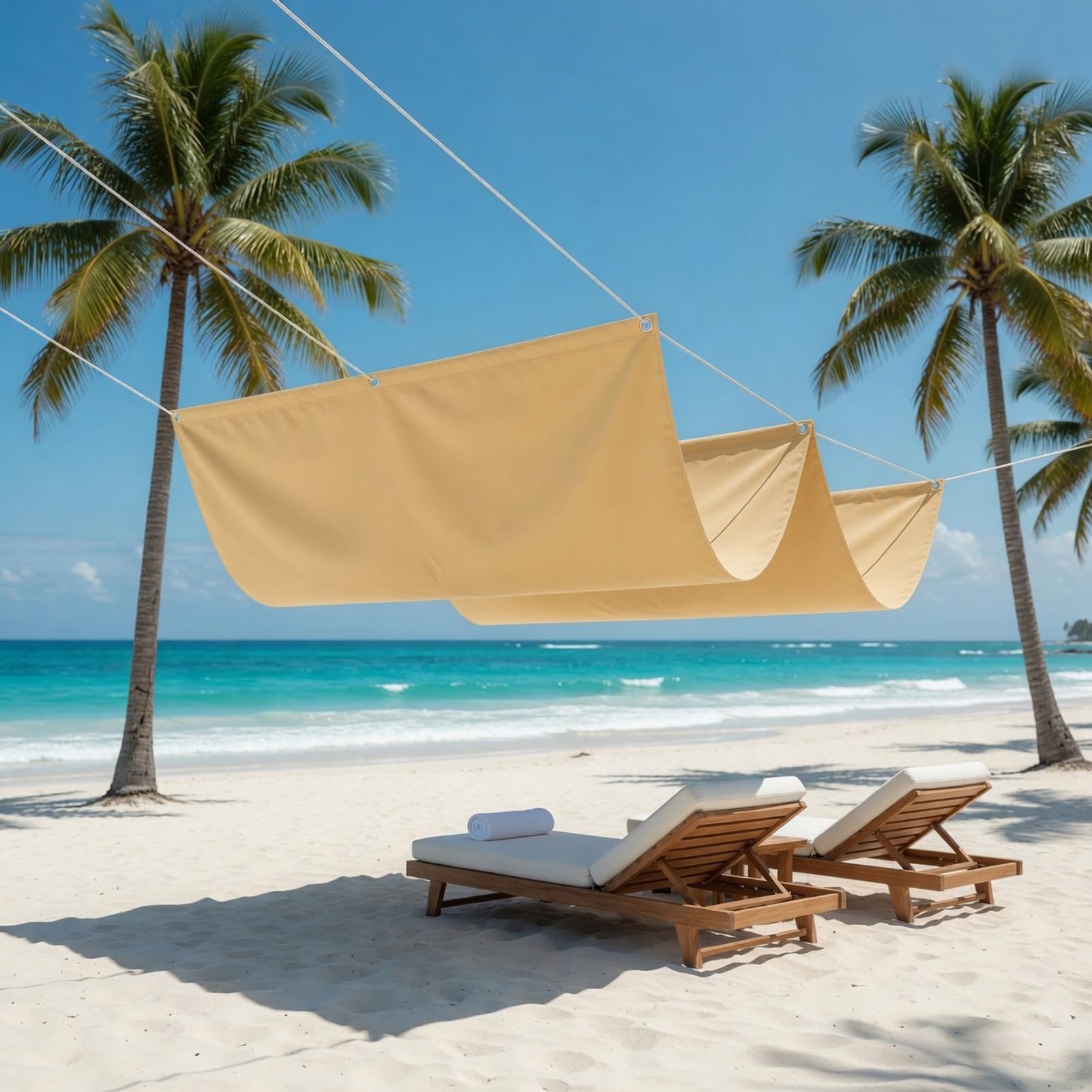 Toldo Retráctil Ondulado 2.3 x 9 m Ajustable Ondulada Toldo Vela de Sombra Protección de La Privacidad Resistente Al Desgarro para Patio Jardín Terraza, Amarillo Arena